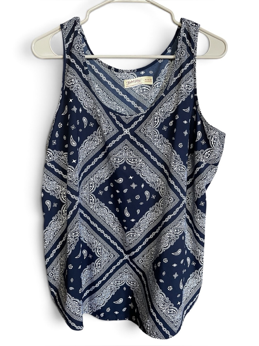 Faded Glory Stylish Navy Bandana Print Tank Top XL